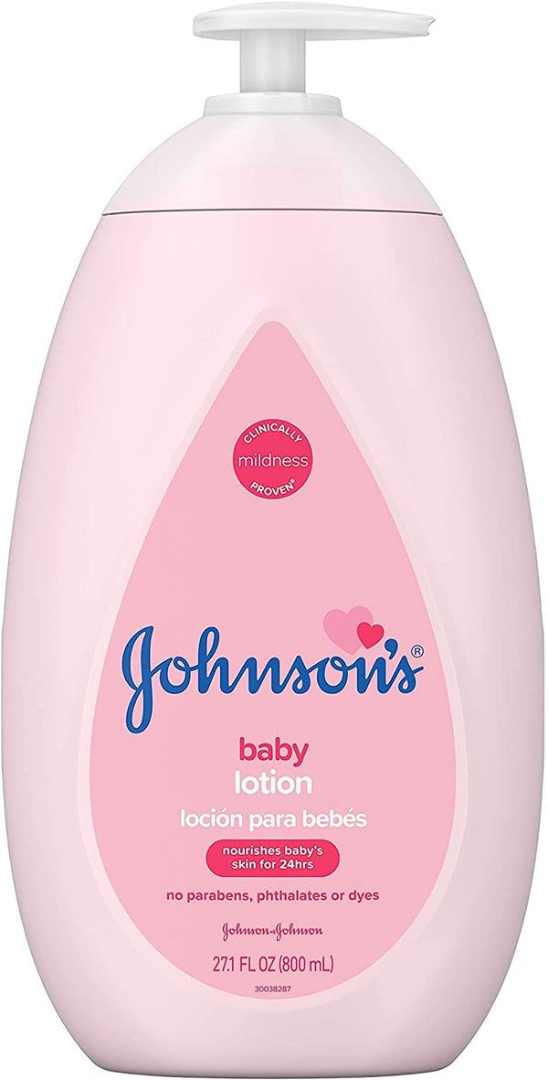 Johnson's Moisturizing Pink Baby Lotion with Coconut Oil, Gentle, Nourishing & Hydrating Baby Body Lotion, Hypoallergenic, Paraben-Free, Sulfate-Free, Dye-Free, Phthalate-Free, 27.1 fl. oz
